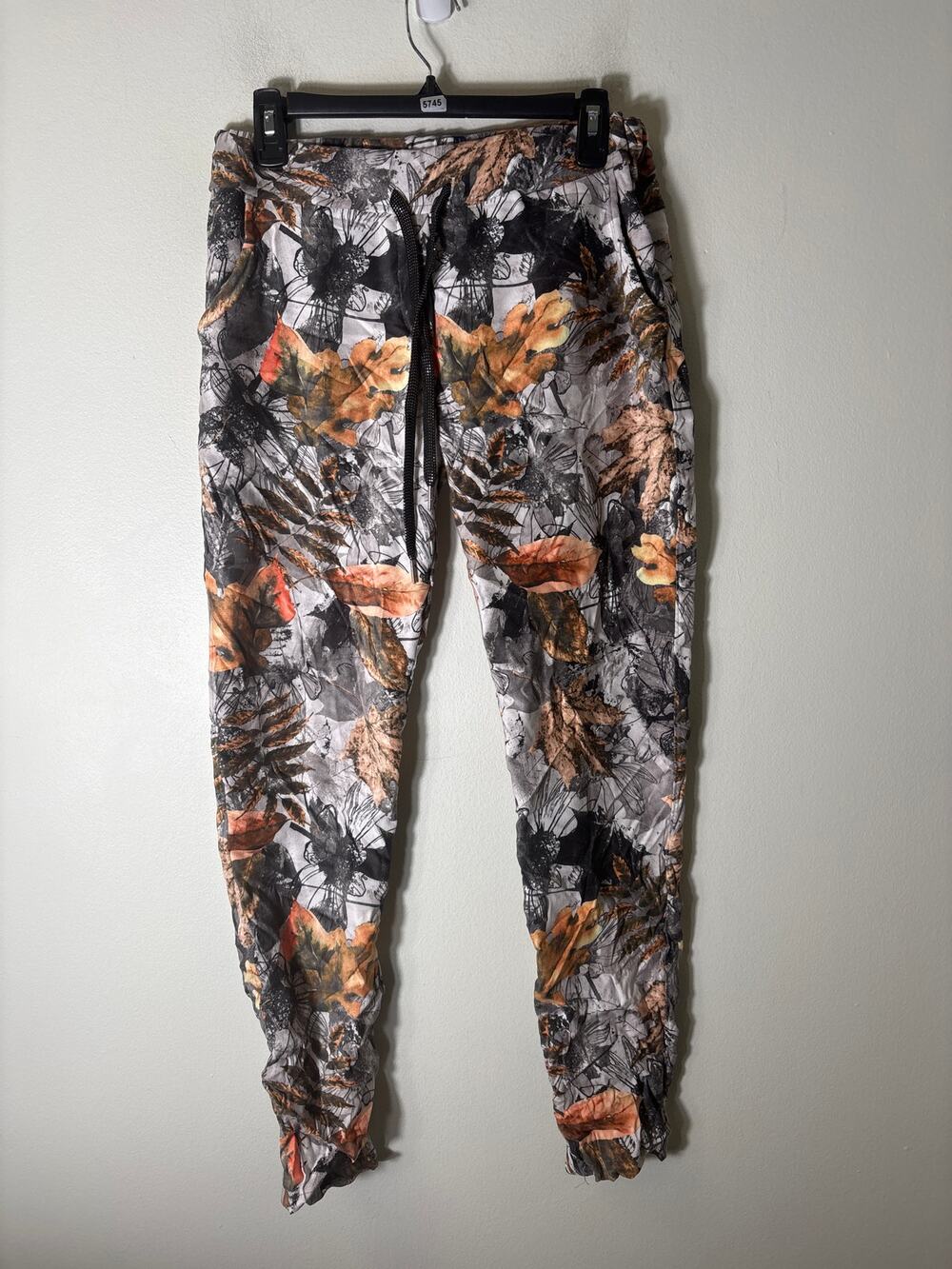 NWT Tempo Paris Orange Black Print Pull On Ankle Pants Sz S